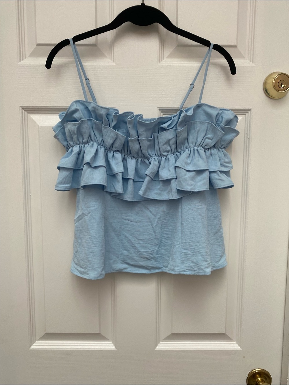 Sienna Sky Light Blue Ruffle Spaghetti Strap Cami w Smocked Back - Large NWOT - Picture 2 of 5